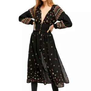 Free People NWT Size Small Black Mykonos Embroidered Maxi Top $198 ADORABLE!